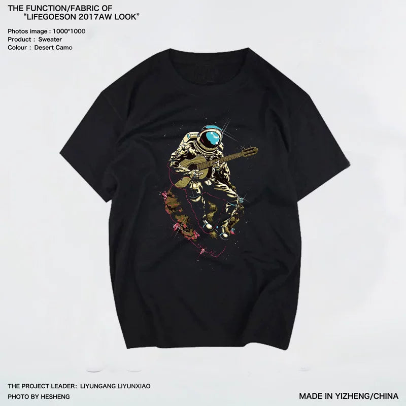 European and American Rock Astronaut Original Design High Street Trendy Brand NASA Theme Printed Trendy Astronaut Short Sleeve T-shirt