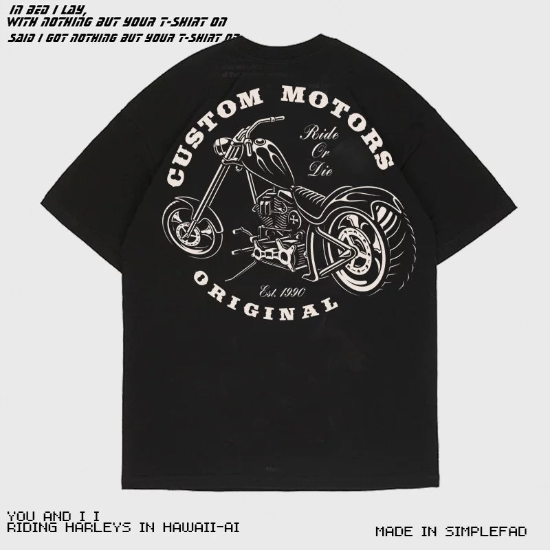 Trendy skull print short sleeved men's T-shirt cotton loose INS European and American motorcycle style T-shirt