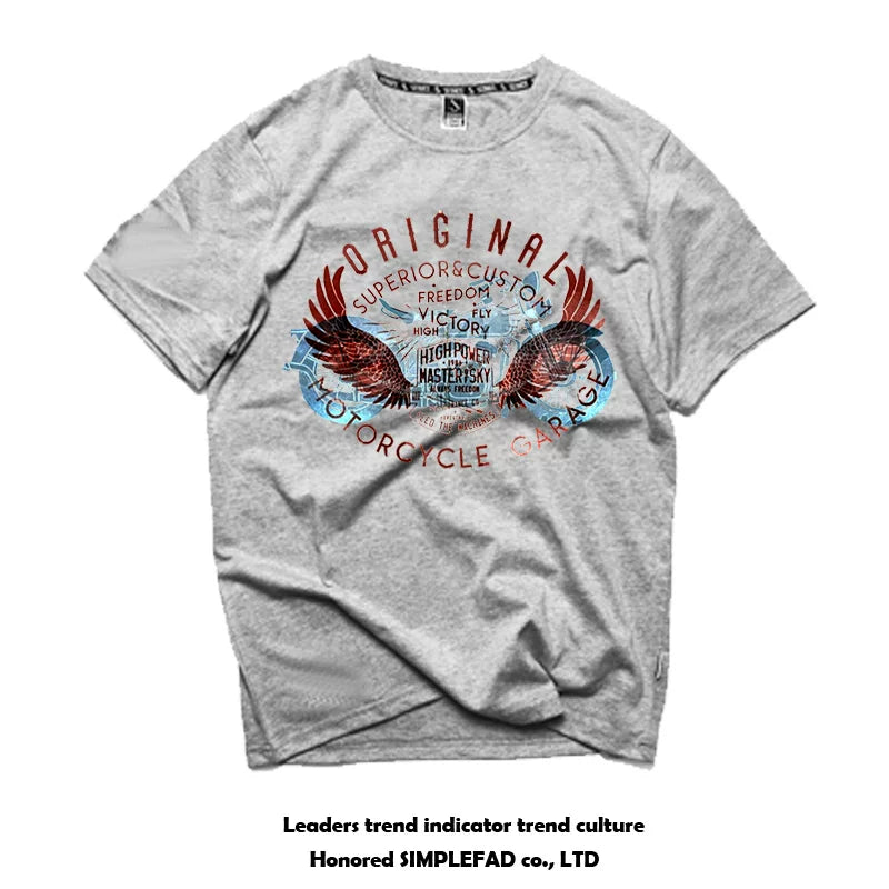 European and American trendy short sleeved West Coast street retro Amikaji motorcycle Western denim T-shirt skull print for men