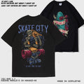 American Retro Hiphop Dark High Street Skeleton Skateboarding Short Sleeve T-shirt Summer Hip Hop Thin Ice Cool Ice Silk Cotton