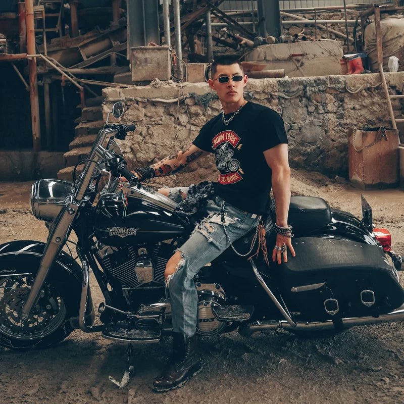 American special forces soldier Amikaji motorcycle tough guy style men washed and worn retro short sleeved T-shirt antique store