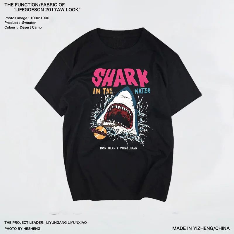 European and American high street trendy brand Jaws T-shirt for men and women, loose short sleeved, couple classic half sleeved T-shirt, high street no touch