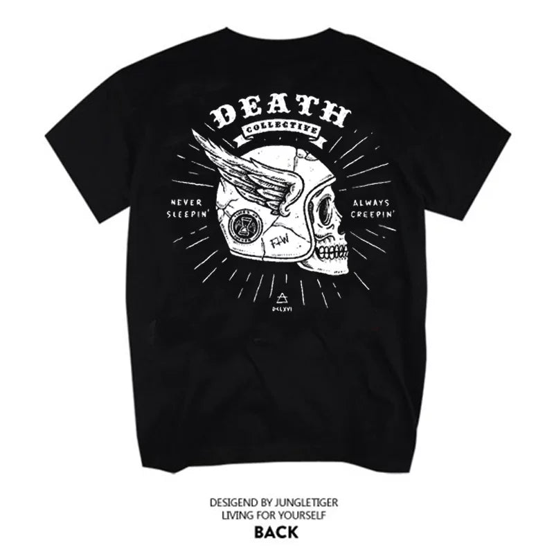 European and American Skull Men's Rock Heavy Motorcycle Work Clothes Short sleeved T-shirt Amikaji Fitness Hardcore Muscle Type Male
