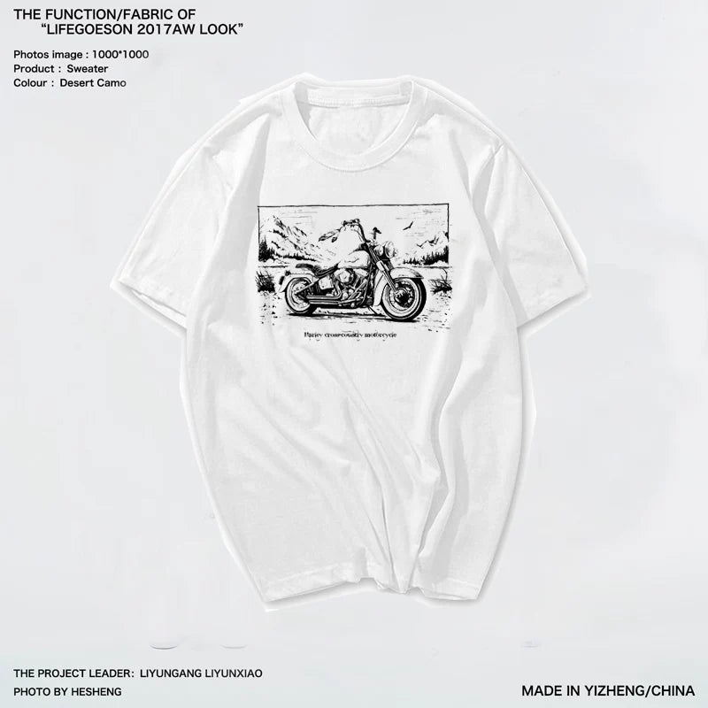 Amikaji American retro Japanese heavyweight pure cotton rock motorcycle T-shirt short sleeved men's European and American punk street TEE