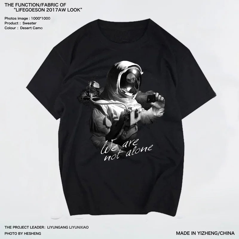 European and American street fashion brand men's and women's loose short sleeved T-shirt hiphop alien astronaut wandering Earth print tee