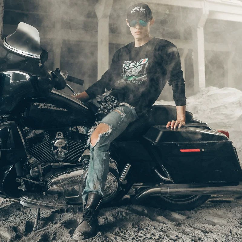 Dark Rock Trendy Brand Punk Harajuku Wind Off Road Racing Motorcycle Printed Men's Hoodie Original Hong Kong Style Trendy Men