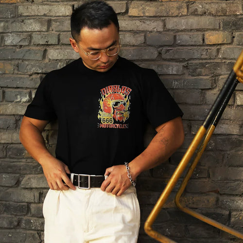 American retro hardcore motorcycle, European and American motorcycle, Amikaji printed heavyweight short sleeved t-shirt, men's and women's rock
