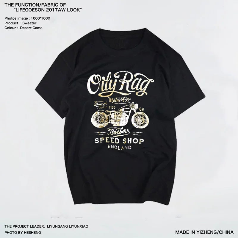 Amikaji American retro Japanese heavyweight pure cotton rock motorcycle T-shirt short sleeved men's European and American punk street TEE