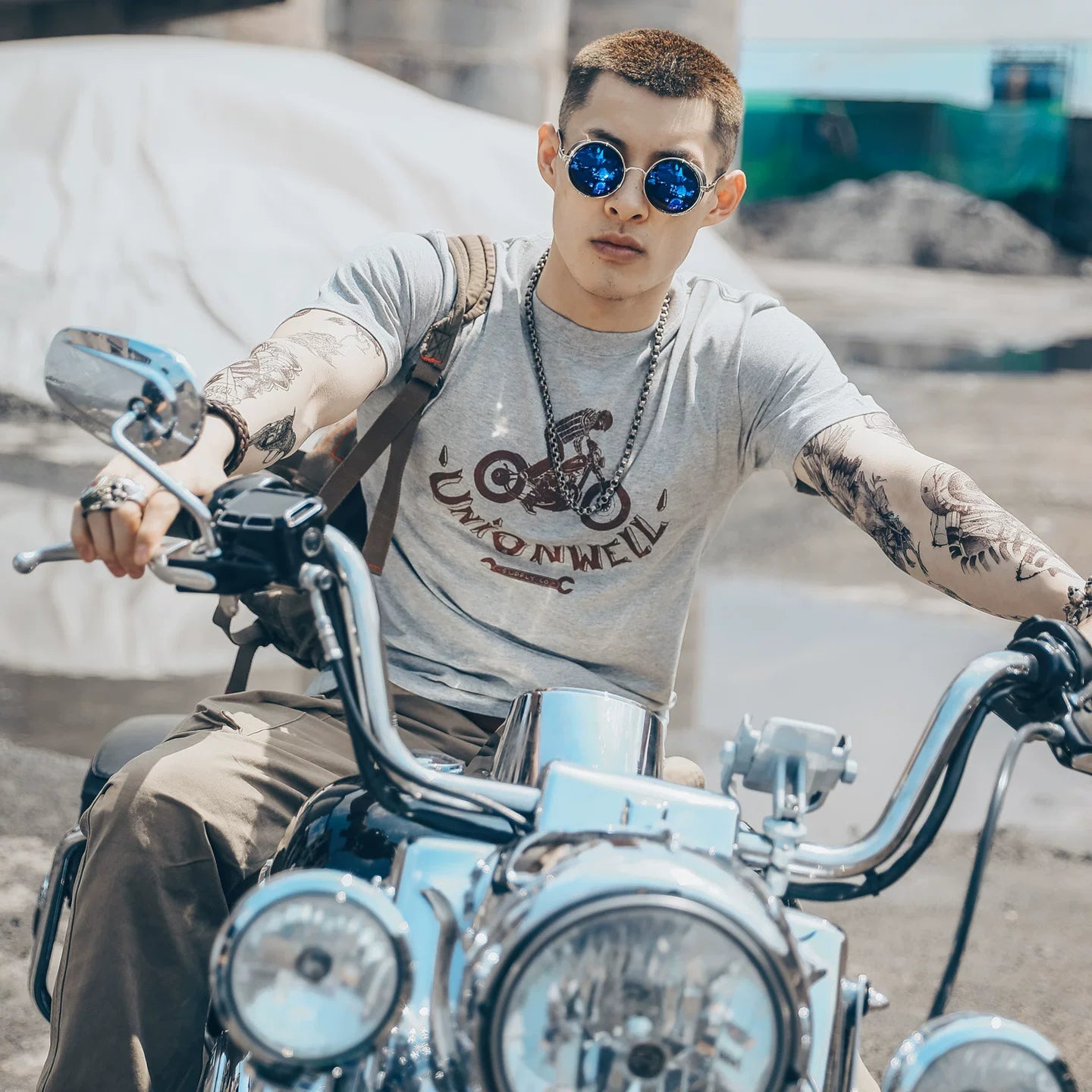 American retro Amei Kaji Street Heavy Motorcycle Motorcycle Rock Style Skull Short Sleeve T-shirt Vintage Men