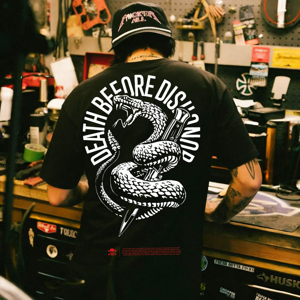 American street Amikaji Cobra workwear trendy brand retro short sleeved metal band skeleton rock pure cotton T