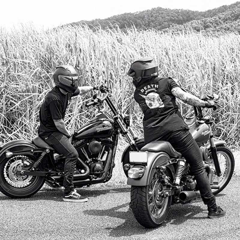 European and American Skull Men's Rock Heavy Motorcycle Work Clothes Short sleeved T-shirt Amikaji Fitness Hardcore Muscle Type Male