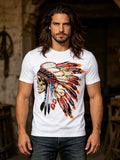 American Trendy Punk Rock Hip Hop Western Cowboy Primitive Indian Head Skull Short Sleeve T-shirt Male