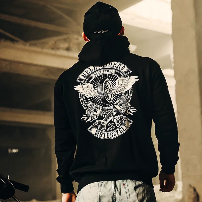 European and American street fashion heavy workwear, Amikaji motorcycle hooded sweatshirt, retro style, vintage American men
