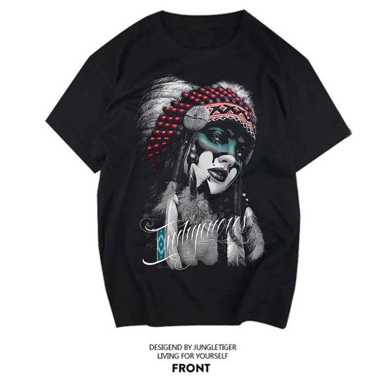 American tribal feather retro Indian gypsy style pop hippie ethnic bohemian short sleeved T-shirt