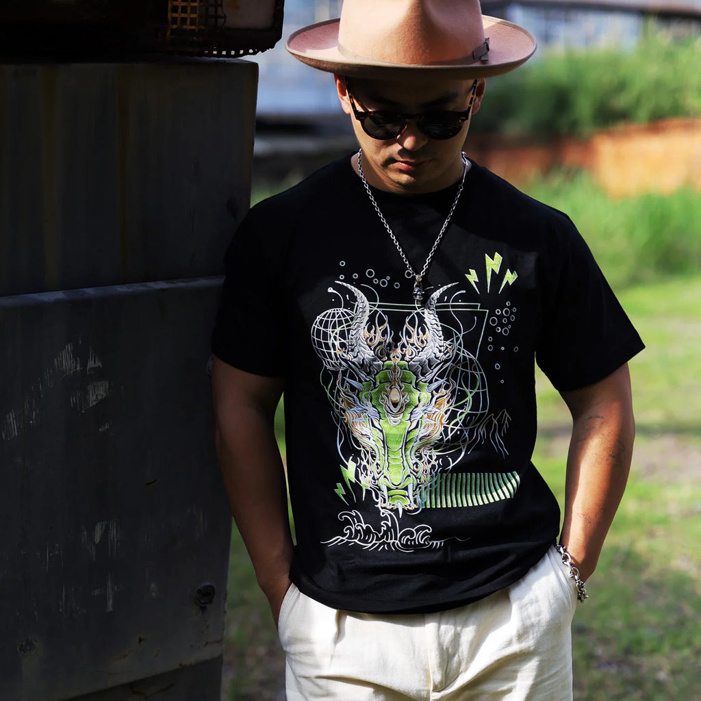 Original design Chinese style short sleeve men's China-Chic dragon pattern printed t-shirt cotton loose men's casual half sleeve thick