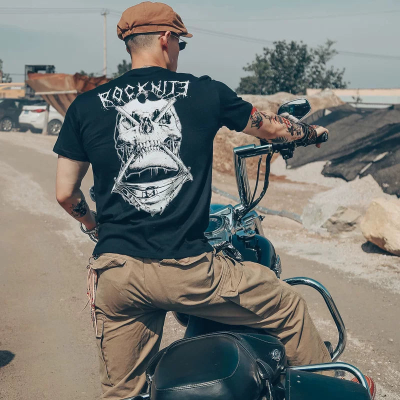 European and American high street dark fashion brand, skull T-shirt, punk rock band, short sleeved, heavy cotton motorcycle style