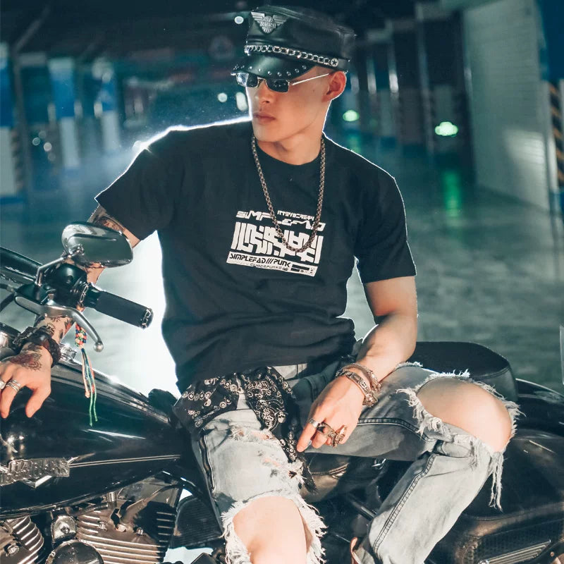 Trendy brand heavy metal 3D printing rock dark street round neck pure cotton short sleeved t-shirt men's trendy brand super hot versatile tee