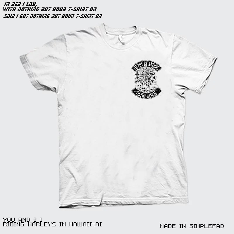 American retro Amis khaki style Western cowboy Indian skeleton motorcycle men's short sleeved T-shirt Heavy duty thick pure cotton
