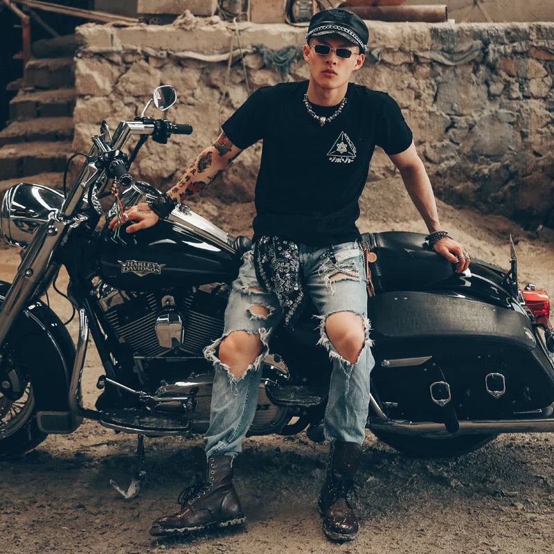 European and American style skull motorcycle street West Coast motorcycle rider MOTO pure cotton short sleeved T-shirt stylish men