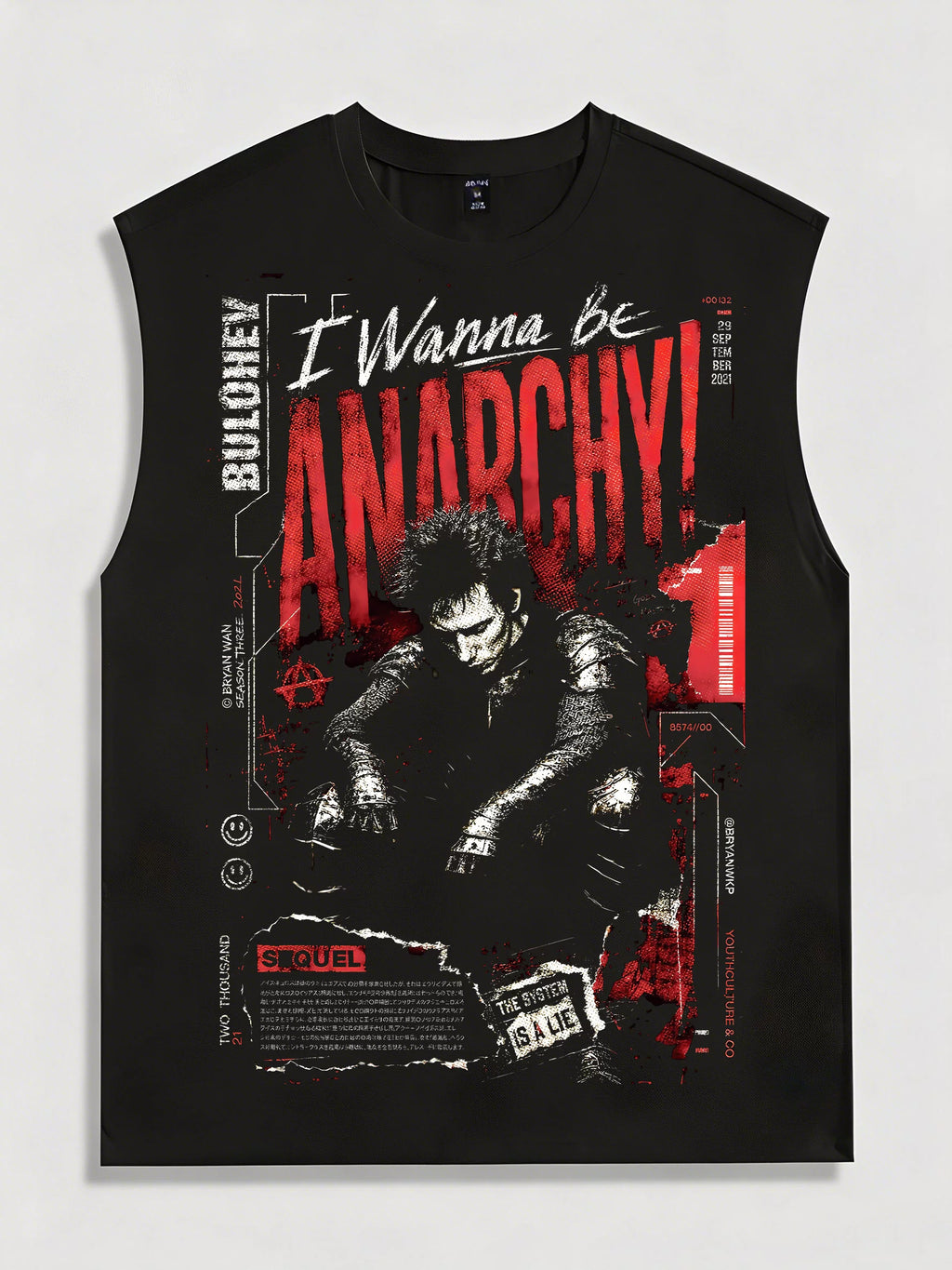 Cyberpunk 2077 Dark Graffiti Printed Cut Sleeve Tank Top Men's Sleeveless T-shirt Gothic Black Trendy Men's Cotton