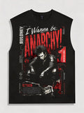 Cyberpunk 2077 Dark Graffiti Printed Cut Sleeve Tank Top Men's Sleeveless T-shirt Gothic Black Trendy Men's Cotton