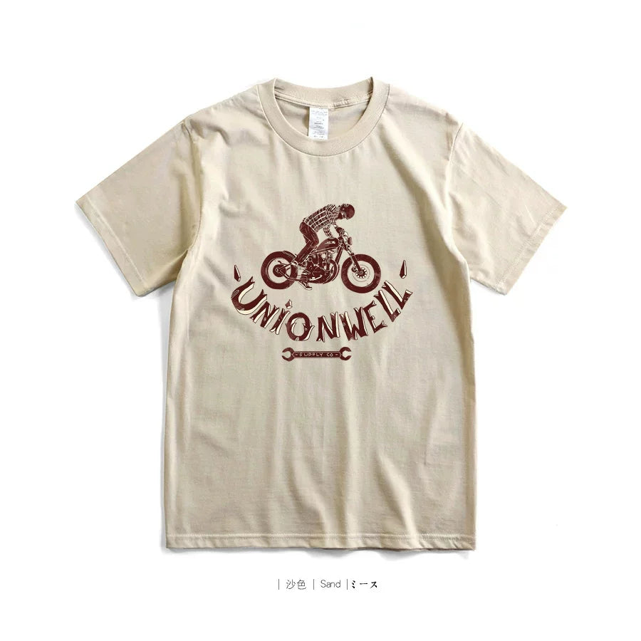 American retro Amei Kaji Street Heavy Motorcycle Motorcycle Rock Style Skull Short Sleeve T-shirt Vintage Men