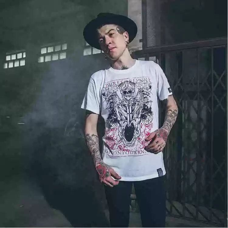 European and American alternative avant-garde rock decadent style skull print t-shirt for men with personality, teenage style, men's brother outfit