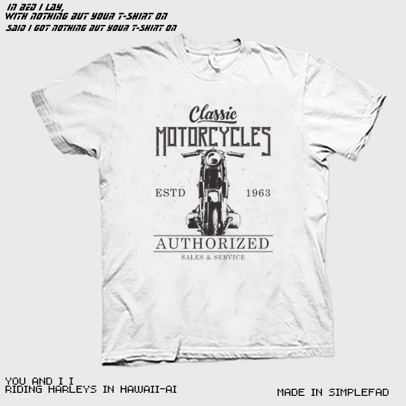 Heavy duty nostalgic short sleeved T-shirt for men in summer, made of pure cotton with retro motorcycle printing, featuring a shoulder round neck and half sleeved T-shirt for men