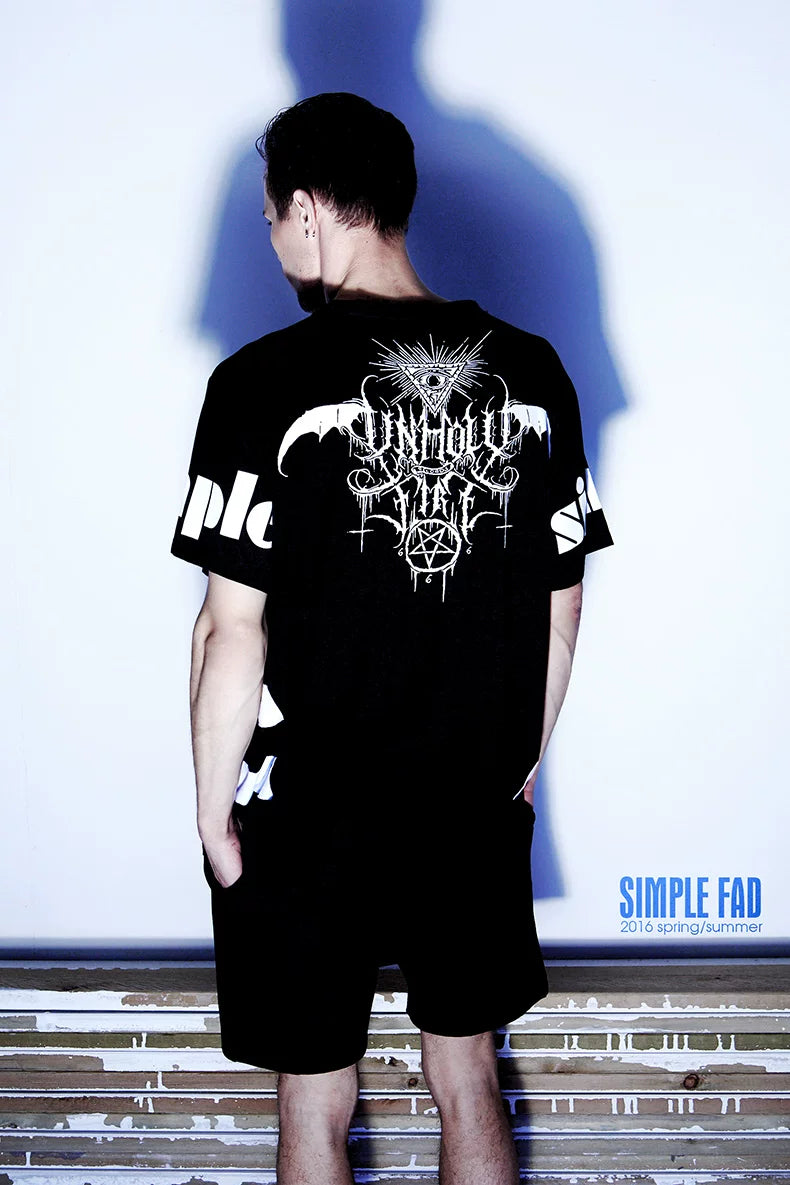 Original designer dark fashion brand trendy men's clothing Satan medium long T-shirt silk cotton Modal short sleeved men's