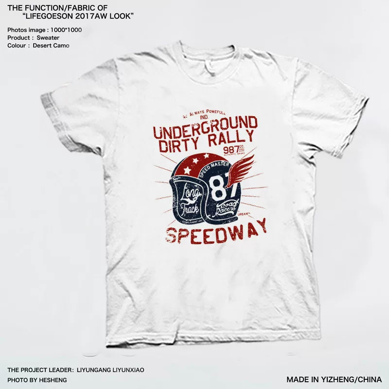 Amikaji American retro California motorcycle printed T-shirt China-Chic heavy 300g short sleeve T-shirt men's pure cotton
