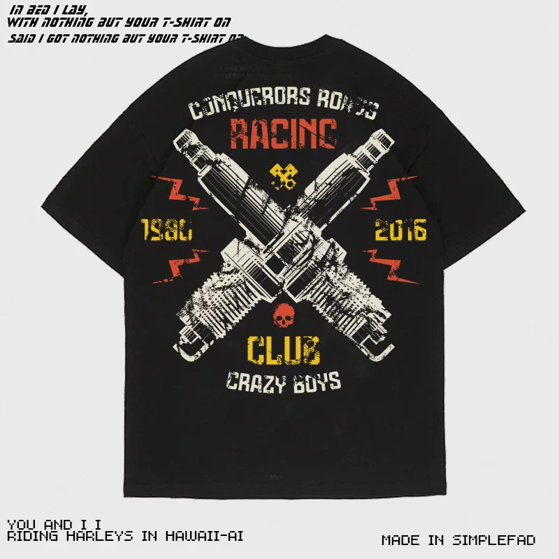 Retro motorcycle T-shirt, tough guy Indian motorcycle riding personality, skull short sleeved classic nostalgic print, half sleeve