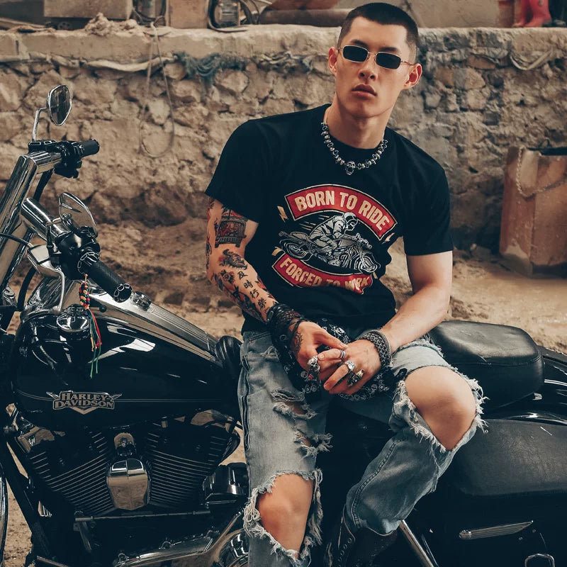 American special forces soldier Amikaji motorcycle tough guy style men washed and worn retro short sleeved T-shirt antique store