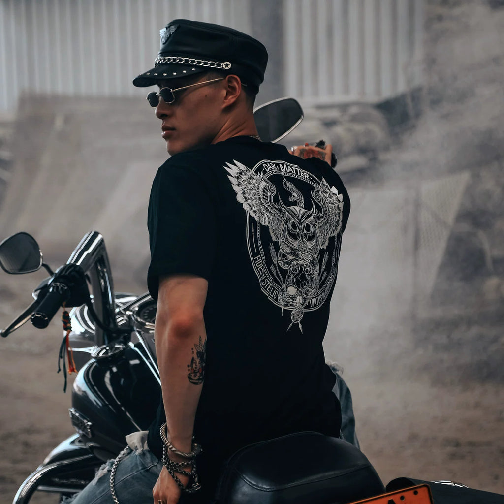 Original design, hand drawn illustrator, rock punk, heavy metal owl, personality, street men's T-shirt, fashion trend brand