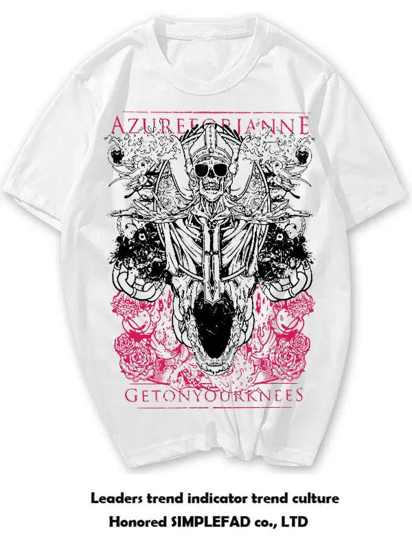European and American alternative avant-garde rock decadent style skull print t-shirt for men with personality, teenage style, men's brother outfit