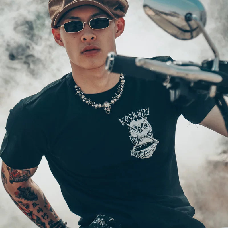 European and American high street dark fashion brand, skull T-shirt, punk rock band, short sleeved, heavy cotton motorcycle style