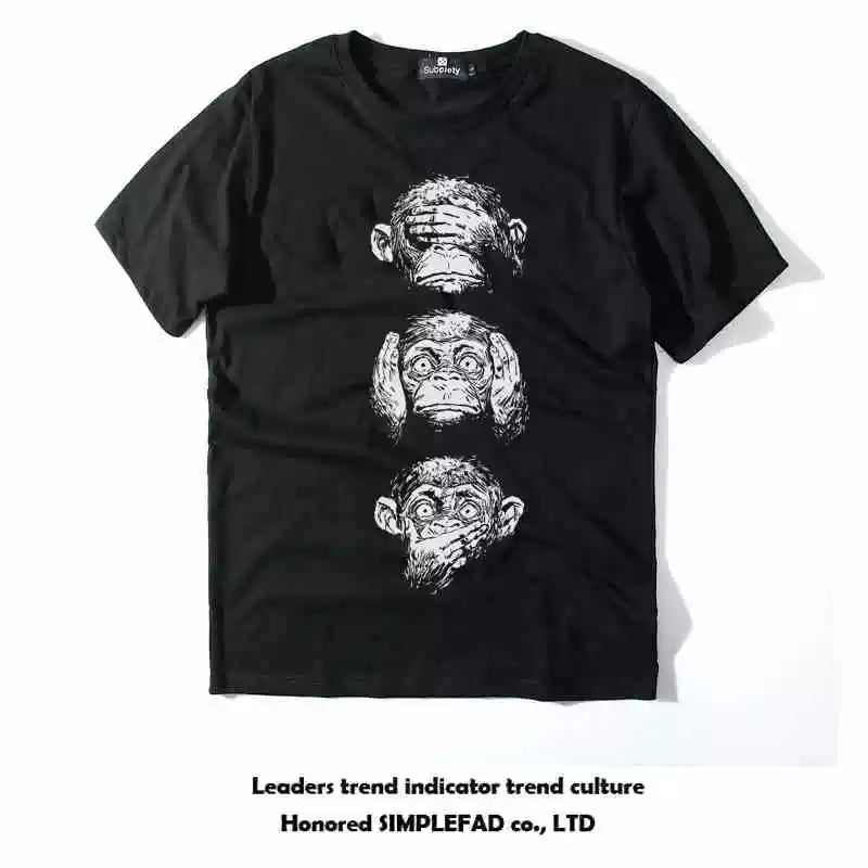 European and American street punk Japanese trendy brand Harajuku T-shirt cartoon monkey t-shirt rock monkey head short sleeved men's plus size