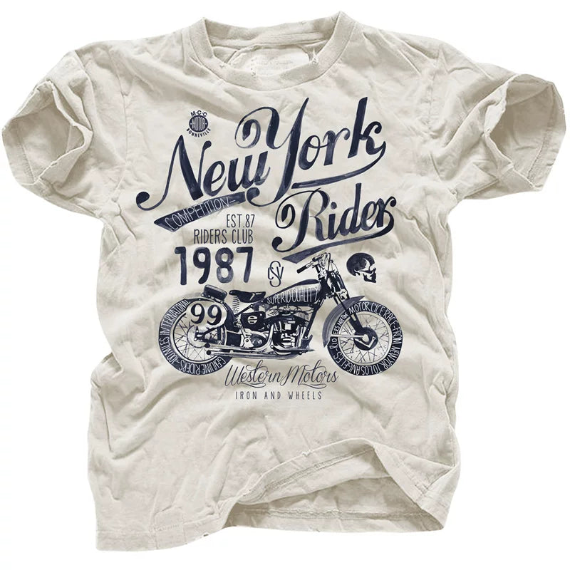 Amikaji American retro Japanese heavyweight pure cotton rock motorcycle T-shirt short sleeved men's European and American punk street TEE