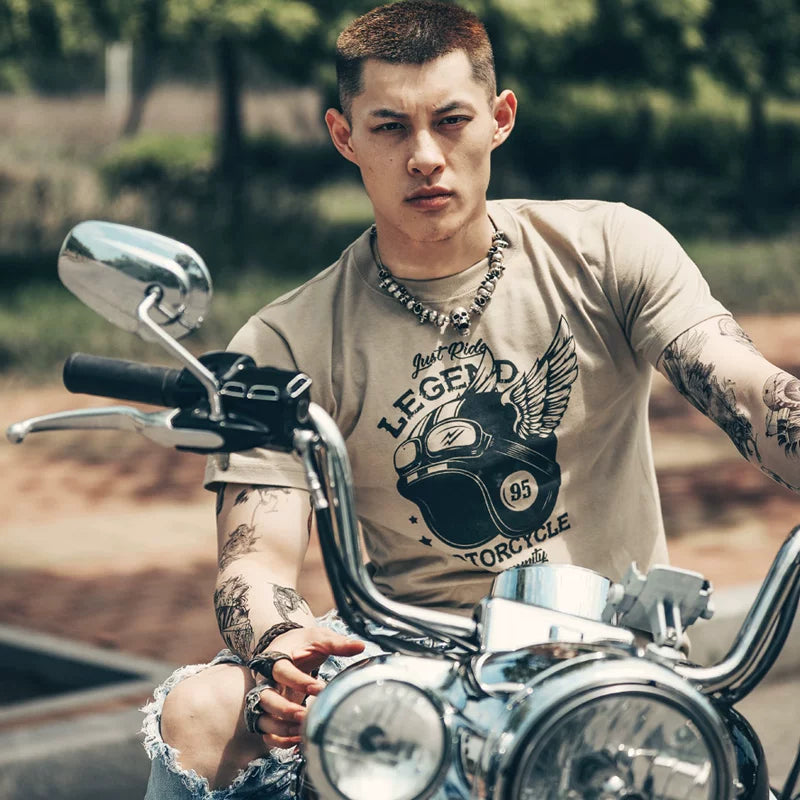 Japanese craftsman retro motorcycle rider Amikaji heavyweight thick Japanese pure cotton rock motorcycle T-shirt short sleeved