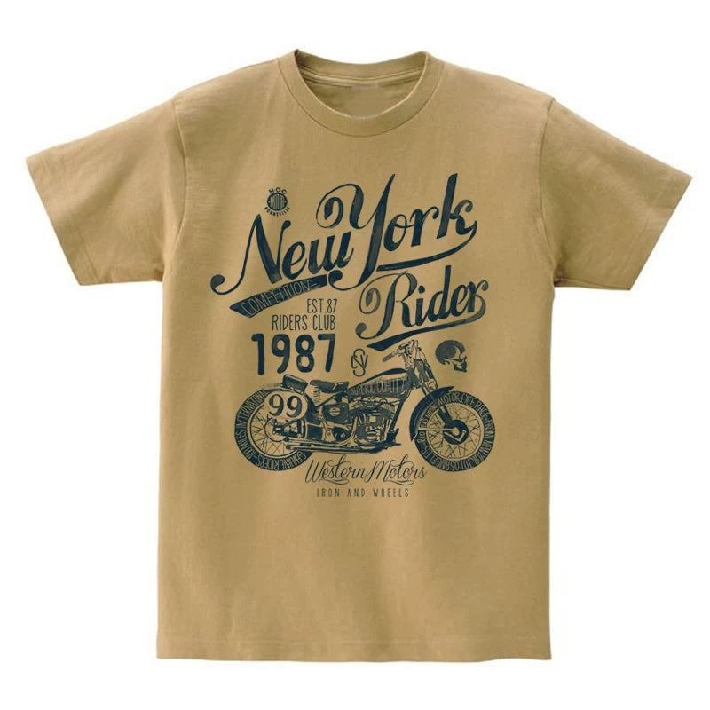 Amikaji American retro Japanese heavyweight pure cotton rock motorcycle T-shirt short sleeved men's European and American punk street TEE