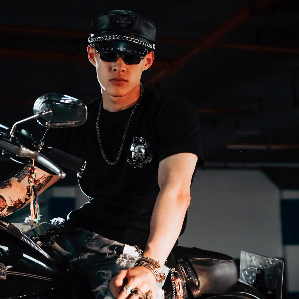 American retro metal band rock motorcycle high street dark skull hot silver MMJ trendy brand short sleeved T-shirt for men and women