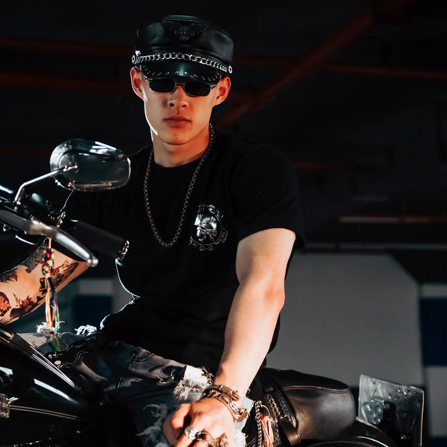 American retro metal band rock motorcycle high street dark skull hot silver MMJ trendy brand short sleeved T-shirt for men and women