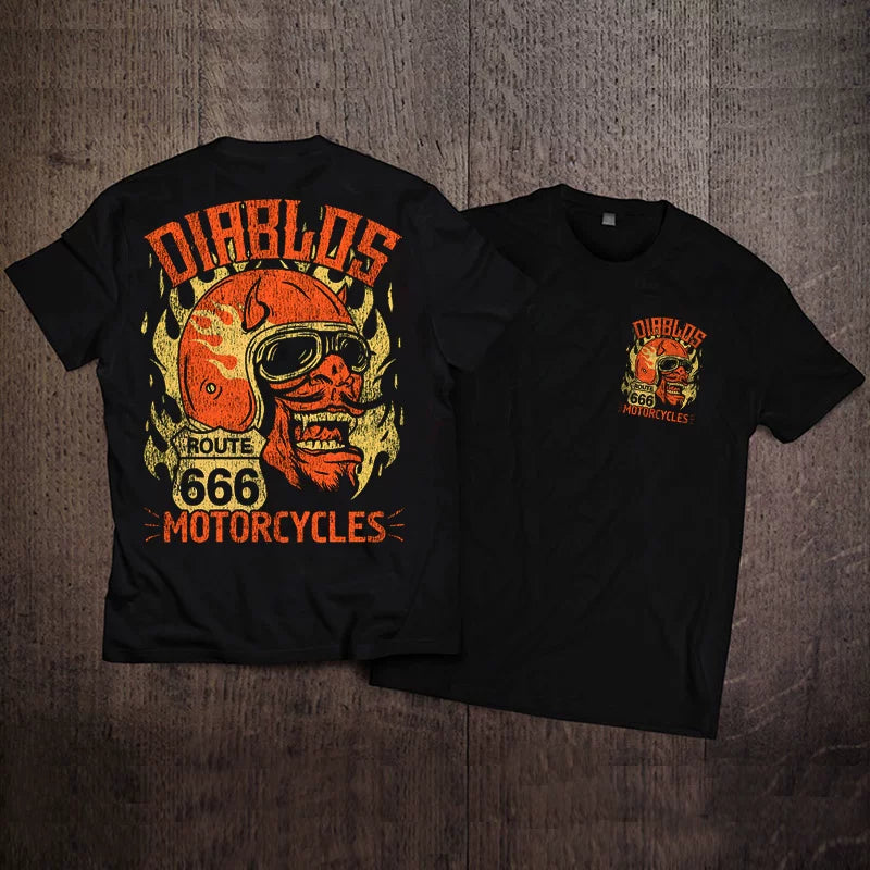 American retro hardcore motorcycle, European and American motorcycle, Amikaji printed heavyweight short sleeved t-shirt, men's and women's rock