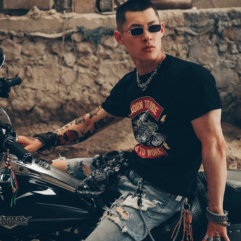 American special forces soldier Amikaji motorcycle tough guy style men washed and worn retro short sleeved T-shirt antique store