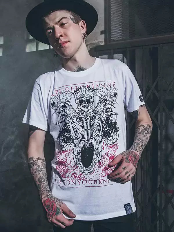 European and American alternative avant-garde rock decadent style skull print t-shirt for men with personality, teenage style, men's brother outfit