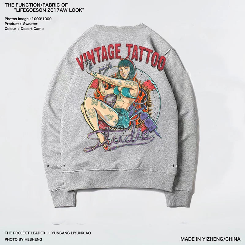 Trendy people, trendy brands, back prints, hoodies, men's European and American streets, Japanese, Harajuku style, hip-hop tattoos, loose Korean version