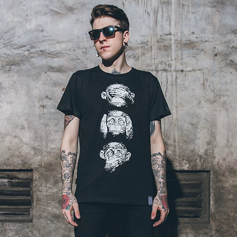European and American street punk Japanese trendy brand Harajuku T-shirt cartoon monkey t-shirt rock monkey head short sleeved men's plus size