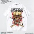 European and American hardcore heavy metal punk skeleton rock band street printed T-shirt heavy cotton loose fit plus size men