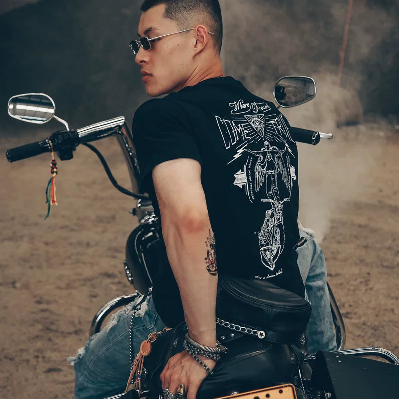European and American style skull motorcycle street West Coast motorcycle rider MOTO pure cotton short sleeved T-shirt stylish men