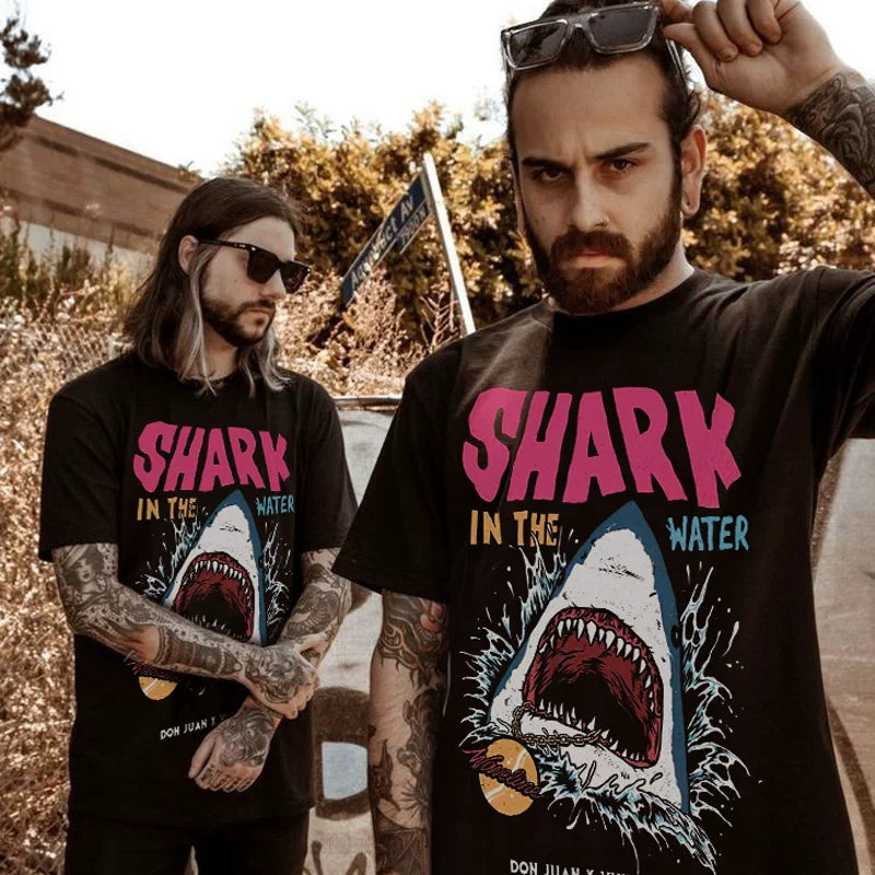European and American high street trendy brand Jaws T-shirt for men and women, loose short sleeved, couple classic half sleeved T-shirt, high street no touch