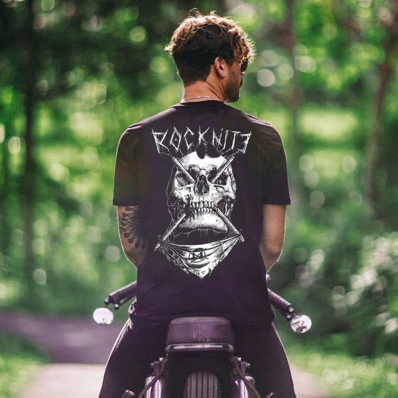 European and American high street dark fashion brand, skull T-shirt, punk rock band, short sleeved, heavy cotton motorcycle style
